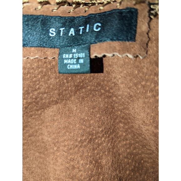 Vintage 90s Y2K Static Brown Suede Crochet Patched Blazer Boho Size Medium - Picture 4 of 9